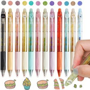 12PCS Cute Glitter Erasable Gel Pens, Multicolor Fine Point 0.7mm, Retractable, for Journaling, Drawing, Note Taking