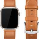 EDIMENS Leather Bands Compatible with Apple Watch 49mm 45mm 42mm 44mm Band Men Women, Vintage Genuine Leather Wristband Replacement Band Compatible for Apple Watch iwatch Series 9 8 7 6 5 4 3 2 1 SE2 (Gold Brown)