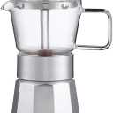 Moka Stovetop Espresso Maker,Crystal Glass-top & Aluminum Espresso Moka Pot,Classic Italian coffee maker,360ml(8cup) (White)
