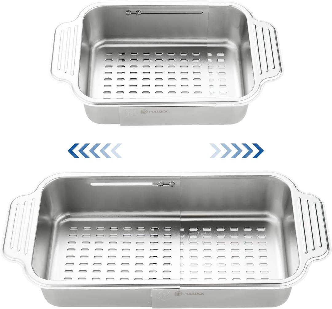 pollock 4 In 1 Collapsible Sink Colander for Kitchen Food Grade 304 Stainless Steel Over the Strainer Extend Drain Basket Washing Vegetable Fruits,Dishes