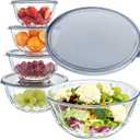 Luvan 5-Piece Glass Mixing Bowls Set with Lids - Clear Salad Bowls with Lids Set, Diamond Pattern Large Glass Mixing Bowl for Baking Prep, Serving & Storage