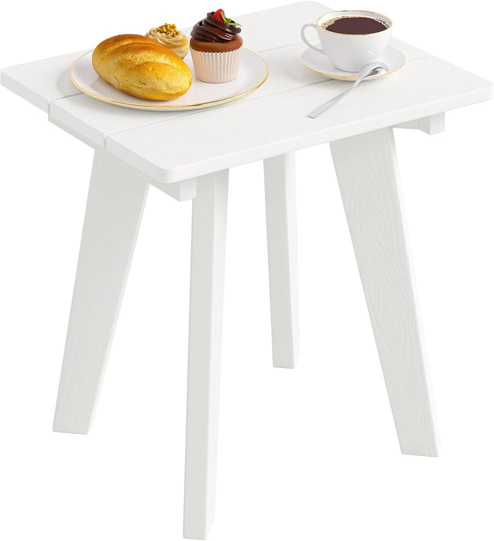 Outdoor Side Table, HDPE Weather Resistant Small Patio Table for Porch and Balcony, 200 LBS Capacity Heavy Duty Small Outdoor Table for Backyard and Pool, Easy Maintenance, White