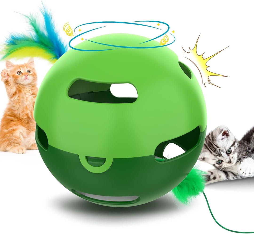 Muhhiba Interactive Cat Toys, Irregularly Rotating Feather Cat Toy Ball, Automatic Kitten Toy, Perfect for Bored Indoor Adult Cats