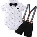 YUEMION Infant Baby Boy Clothes Gentleman Outfits Suits Summer Short Sleeve Bowtie Bodysuit Shirts + Suspender Shorts (3-6M)