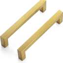 Ravinte 30 Pack 5 Inch Square Cabinet Handles, Brushed Brass Finish, Stainless Steel Kitchen Hardware Pulls with 5" (128mm) Hole Center for Cabinets, Gold (5 Inch Hole Center)