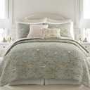 Levtex Home - Lyon Teal Quilt Set - Full/Queen Quilt + Two Standard Pillow Shams - Bird Toile - Teal, Brown, Cream - Quilt Size (88x92in.), Sham Size (26x20in.) - Reversible - Cotton Fabric