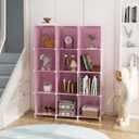 AWTATOS Cube Storage Organizer Protable Closet Organizers and Storage for Kids DIY Stackable 12 Cube Storage Shelves Clothes Organizer for Bedroom, Home, Pink