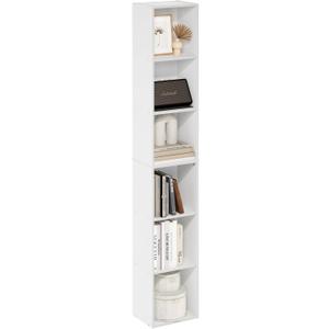 Furinno LUDER Book Shelf, 6-Tier Tall Modern Bookshelf, Bookcase with Open Shelves, 9.3 x 12 x 71, for Living Room, Bedroom, Home Office, White, 6-tier, 12.1-inch Width