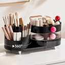 Makeup Organizer Countertop for Vanity with 360 Rotating Brush Holder, 3 Layer Cosmetic and Jewelry Storage, Makeup Display Case for Skincare&Perfume, Black