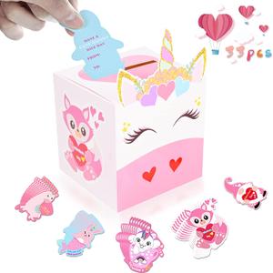 Valentine Boxes 33 Pieces Unicorn Valentines Day Cards and Valentine Mailbox for Classroom Exchange Party Supplies (1 Unicorn Mailbox, 32 Valentine Cards, 1 Teacher Card) (Style A)