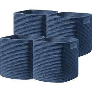 UBBCARE Set of 4 Storage Basket-11 X 10.5 X 10.5 In, Cotton Rope Basket for Shelves, Toys, Book, Cube Storage Bins with Handles, Woven Storage Basket for Organizing, Navy Blue