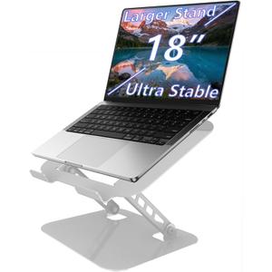 Adjustable Laptop Stand, Ultra Stable Metal Base Ergonomic Foldable Computer Riser for Desk Compatible with MacBook Pro/Air Notebook All Laptop Under 18 Inches (Silver)
