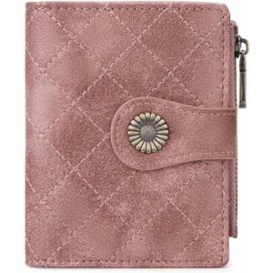 FALAN MULE Small Wallet for Women Bifold RFID Blocking Leather Card Holder with Zipper Coin Pocket (Pink)