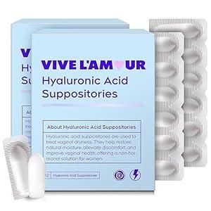 Vive L'Amour Hyaluronic Acid Vaginal Suppositories Vaginal Moisturizer, Continuous Hydration, Relieves Vaginal Dryness, Restores Natural Softness & Elasticity, Vaginal Health