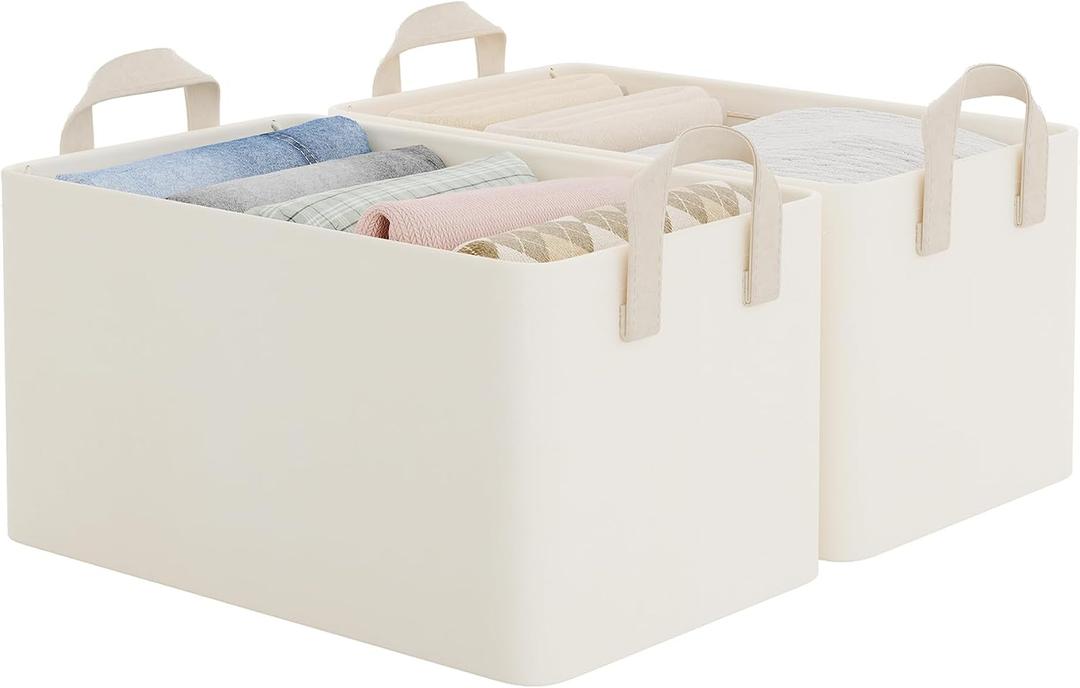 StorageWorks Fabric Storage Bins, Closet Organizer Bins, Beige, 2-Pack