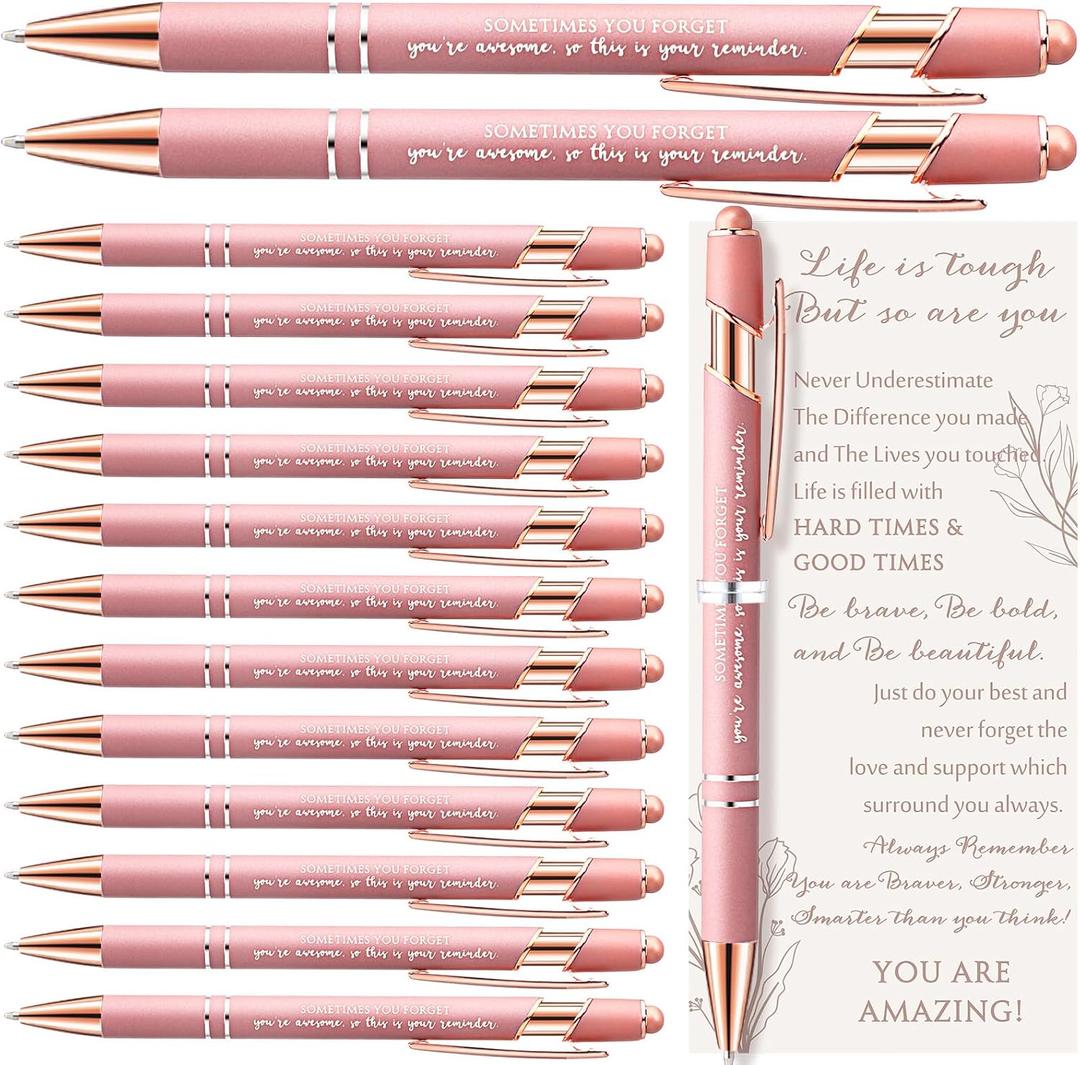 Supervitae 36 Sets Valentine's Day Inspirational Gifts for Women Pink Ballpoint Pens with Inspirational Cards Employee Appreciation Gifts for Coworker Staff Team Office Party Favors (Stylus)