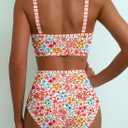Herseas Women's 2 Piece Floral Print Bikini Sets V Neck Stitch Swimsuits High Waisted Bathing Suit Beach Summer Swimwear (L)