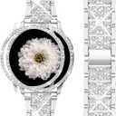 Mosonio Compatible with Samsung Galaxy Watch FE 2024 40mm/Galaxy Watch 5 Band 40mm 44mm/ Galaxy Watch 4 Band 40mm 44mm with Protective Cover Case, 20mm Bling Metal Galaxy Watch Band for Women (Silver, Black, Rose Pink, Rose Gold, Colorful, Starlight)