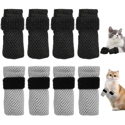 Cat Claw Covers,8Pack Shoes Booties for Cats Mittens to Prevent Scratching Socks Adjustable Breathable Mesh Puppy Indoor Gloves Paw Kitten Boots Suitable for Bathing and Nail Trimming (Grey + Black)