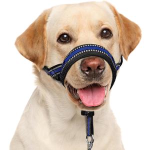 BARKLESS Soft Dog Head Collar, Patented Padded No Pull Head Halter, Training Nose Leash with Safety Link for Medium Large Dogs, Adjustable Muzzle Leash, Easy Control for Walking(Blue, L) (L (Snout 9.5"-14"))