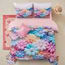 A Nice Night Stunning Blooming 3D Flower Floral Comforter Sets, with Pearl Flower Core Pattern Bedding Set for Girls Twin Size, Ultra Soft Bedding Sets (BluePurple, Twin 6Pcs)