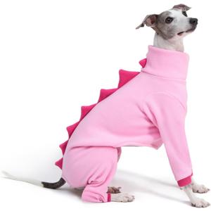 Italian Greyhound & Whippet Dog Fleece Dinosaur Onesie, Cozy Turtleneck Costume Outfit (Pink, Medium)