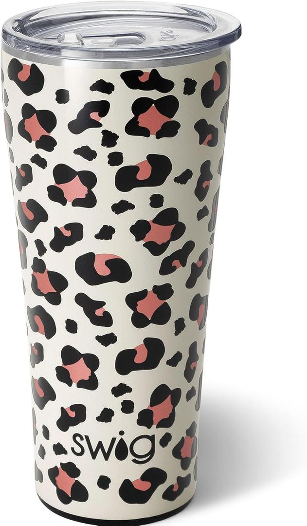 32oz Insulated Tumbler, Travel Coffee Tumbler with Lid, Cup Holder Friendly Travel Coffee Mug, Stainless Steel Thermos with Lid (Luxy Leopard)