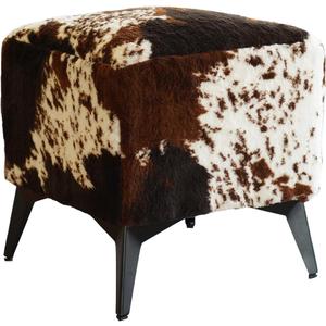 Tricolor Cow Print Ottoman, Faux Cowhide Footstool, Western Style, 16"D x 16"W x 17"H