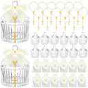 Chuangdi 12 Sets 48 Pcs Baptism Favors for Guests Crystal Candy Bowl Gifts with 12 Pcs Cross Rosary for Baptism Decorations Wedding Baby Shower Supplies First Communion Party(White)