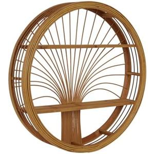 Synovana Rattan Round Wall Shelf 2 Tier Boho Floating Shelf Bohemian Handwoven Wicker Decorative Circle Wall Shelves for Entryway Bedroom Living Room 24" Display Rack Hanging Storage Shelf Decor