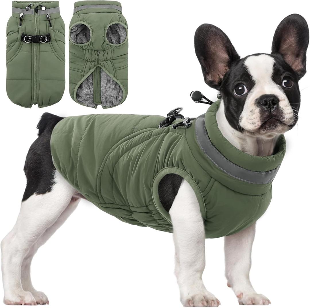 SAWMONG Dog Coat, Warm Dog Winter Coat, Waterproof Fleece Jacket, Cold Weather Dogs Jacket (S,Green)