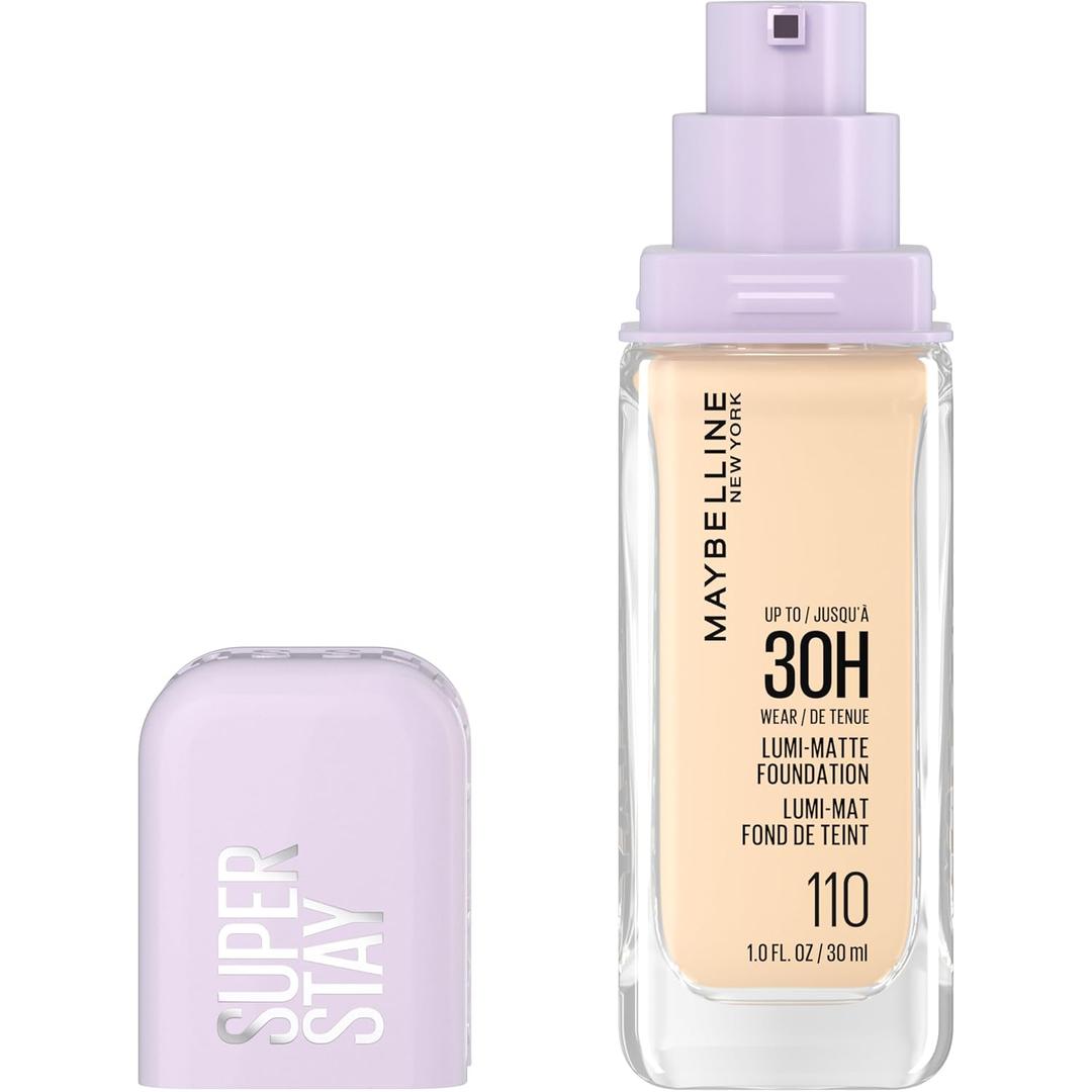Maybelline Super Stay Lumi-Matte Foundation, Lightweight and Buildable Full Coverage Foundation Makeup For Up To 30HR Wear, 110, 1 Count