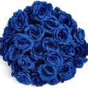 Silk Rose Flower Heads, Set of Two for Hat Clothes Album Decoration, Wedding Decoration (Dark Blue)