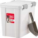 IRIS USA Stackable Dog Food Storage Container with 2 Cup Scoop, 4 Secure Latches, Fits up to 30 lbs, Pet Dry Food Bin, Gasket Seal Lid, BPA Free, Stackable, Easy Measure, White