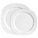 PLASTICPRO 128 Pack Elegant Disposable Plastic Plates Combo Set Includes 64 Dinner Plates and 64 Salad Heavy Duty Fancy Party Plates White Embossed Victorian Design