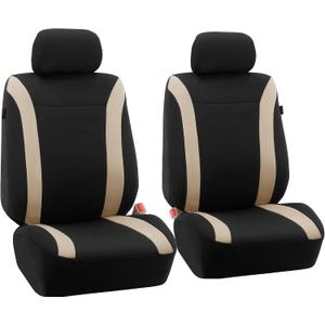 FH Group Cosmopolitan Universal Car Seat Covers Front Cloth Seat Cover Set, Washable, Airbag Compatible, Interior Upgrade for SUV, Truck, Sedan, Van Beige