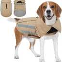 IECOii Dog Coat for Winter - Warm Cold Weather Vests for Broad Chest Dogs, Reflective & Adjustable Vest Jacket for Outdoor, Waterproof Winter Jackets Mashine Washable, Khaki (Large (Chest:20.5-24.4 in))