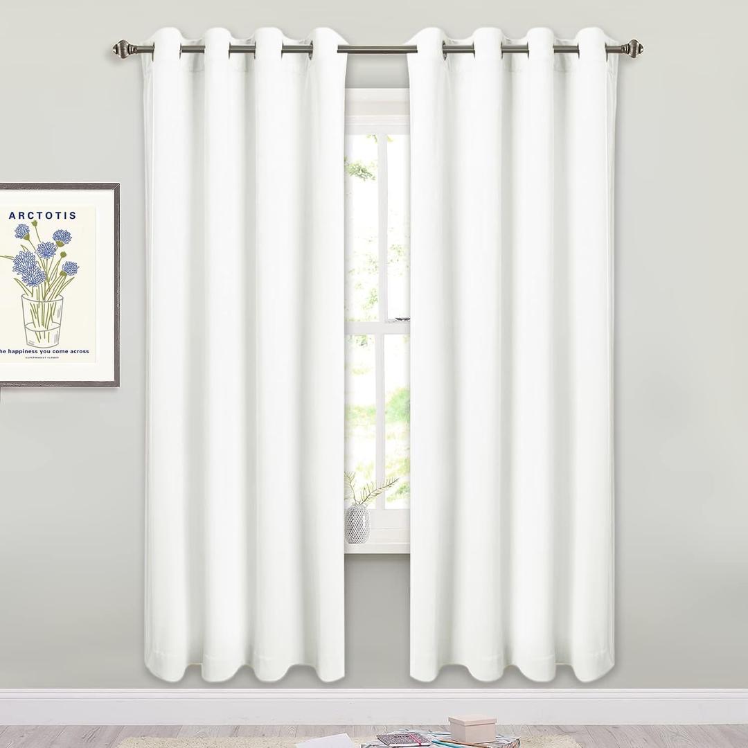SMILETIME White 72 in Long Velvet Curtains with Grommet, Thermal Insulated Super Soft Privacy Noise Reducing Light Filtering Velvet Curtains for Living Room, 2 Panels, Each 52 x 72 inches Long