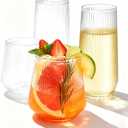 48 Pack Plastic Glasses 24 x 9oz Stemless Champagne Flutes & 24 x 12oz Stemless Wine Glasses Elegant Disposable Shatterproof Cup BPA-Free Drinkware for Weddings, Parties (Clear Ribbed)