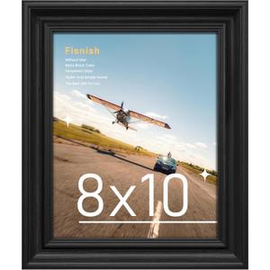 8x10 Picture Frame, Table Top or Wall Mount for 8x10 Picture & Real Glass, Vintage Frames, Black Woodgrain, 1 Pack