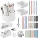 Kosiz 27 Pcs Black White Desk Accessories Gift for Aesthetic Desk Organizer Neutral Office Supplies Pen Holder Stapler Binder Sticky Notes Paper Clips Scissor Staples for Women (Fashion)