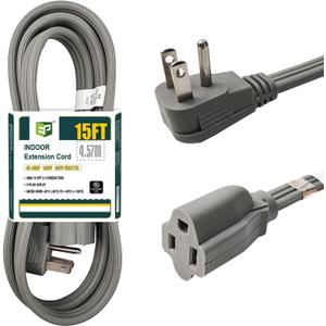 EP 15 Ft Heavy Duty Appliance Extension Cord - 14 Gauge 3 Prong Grounded Cable Wire, Ideal for Air Conditioners, Refrigerators, Microwaves, Washing Machines & More - Indoor Use, Gray (Grey)