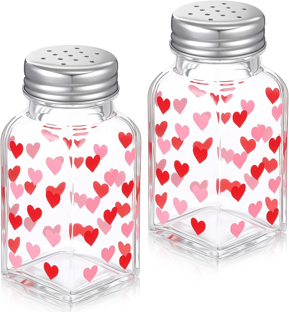 2 Pcs Valentine's Hearts Salt Pepper Shakers, New Year Red Pink Heart Shaped Salt Pepper Shakers Set for Valentine's Day Anniversaries, Weddings Kitchen Counter and Table Decorations