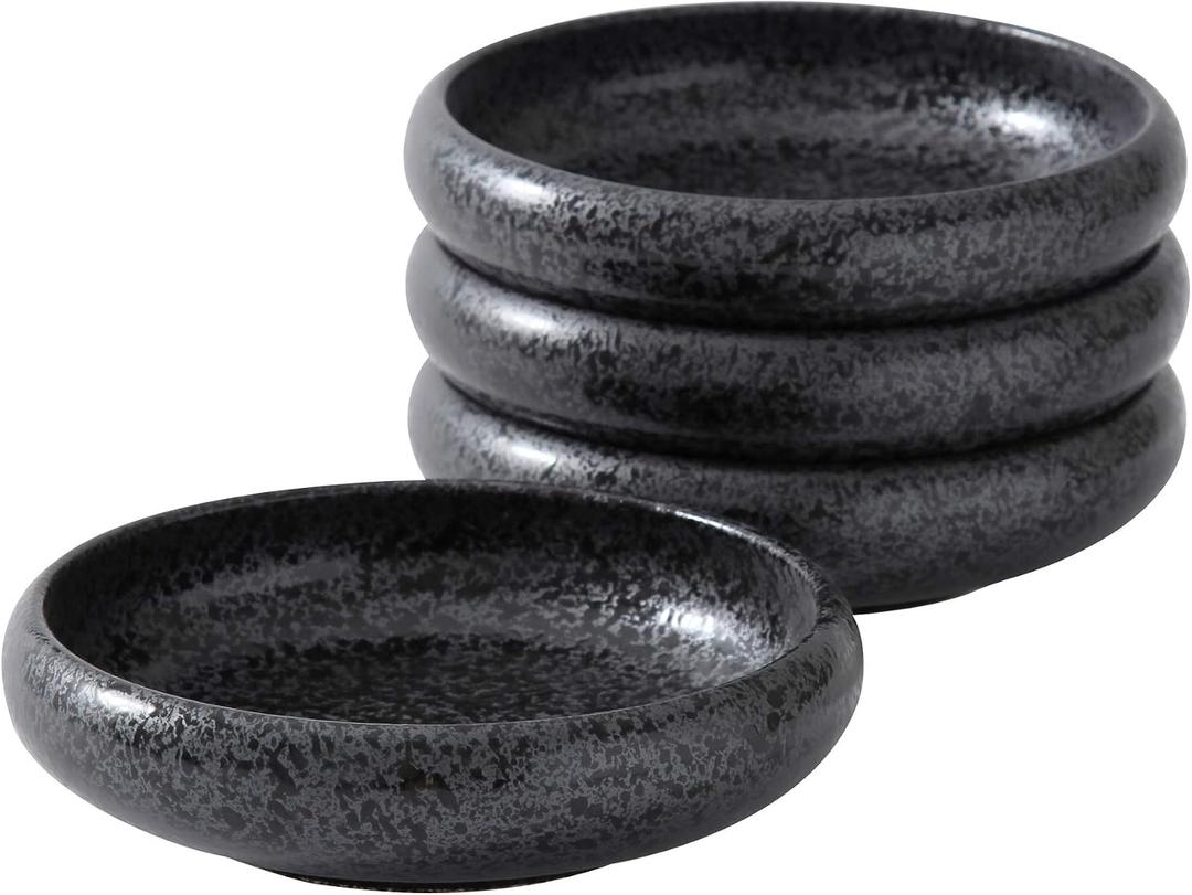 Uaral Japanese Plates Serving Dishes,Salad Bowl Set,Dessert Plate,Appetizer Plate Set of 4,5.5 inch(Black Speckled)
