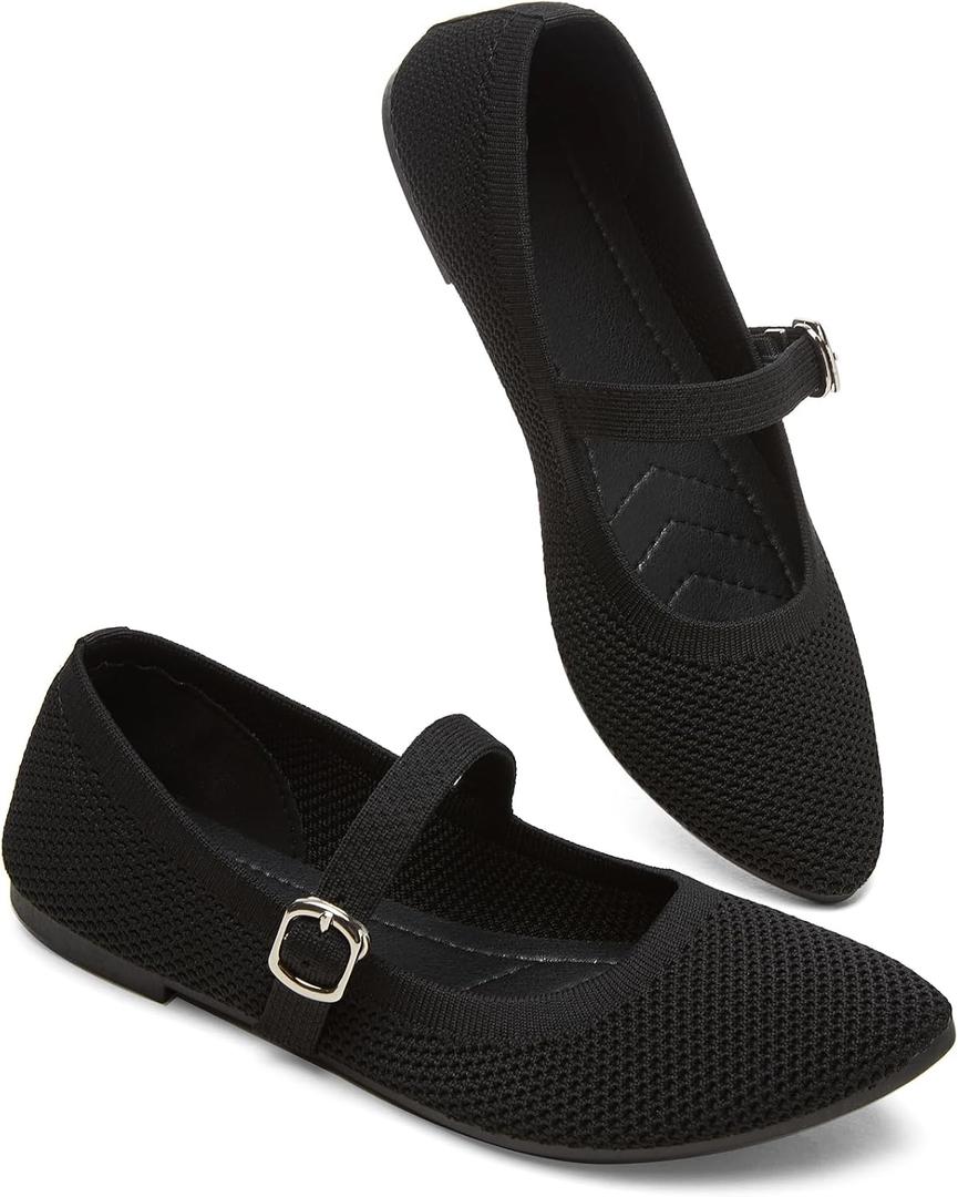 BABUDOG Mesh Ballet Flats for Women,Women's Mary Jane Flats with Buckle Strap,Black Nude Foldable Flats Shoes for Women,Comfortable Dress Shoes, Size 5