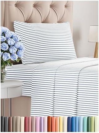 Twin Size 3 Piece Sheet Set - Comfy Breathable & Cooling Bed Sheets Set - Hotel Luxury Bedding for Women, Men, Kids, Teens, Boys & Girls - Deep Pockets, Soft, Wrinkle Free - Oeko-Tex - Blue Stripes 2