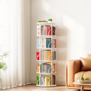 SpaceAid 5 Tier Rotating Bookshelf Tower, 360 Display Stackable Spinning Bookcase, Space Saving Revolving Round Book Shelf, Floor Standing Swivel Corner Organizer, White, 5 Tier, 55.1" H