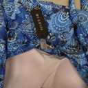 Women Two Piece Tankini with Shorts - Blouson Bathing Suit Halter Bandeau Top Swimsuit with Boyshorts Swimwear (Large, Blue Paisley)