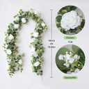 Anna's Whimsy 2PCS 5.91FT Artificial Eucalyptus Garland with Flowers, Fake Rose Gypsophila Garland, Faux Floral Greenery Garlands for Wedding Spring Home Party Table Runner Decor  White