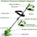 Weed Wacker, Electric Weed Wacker Brush Cutter with 2 X 21V Battery and Charger 3-in-1 Grass Cutter with 90 Adjustable Head Cordless Weed Wacker Weed Wacker for Gardens, Park, Lawns.